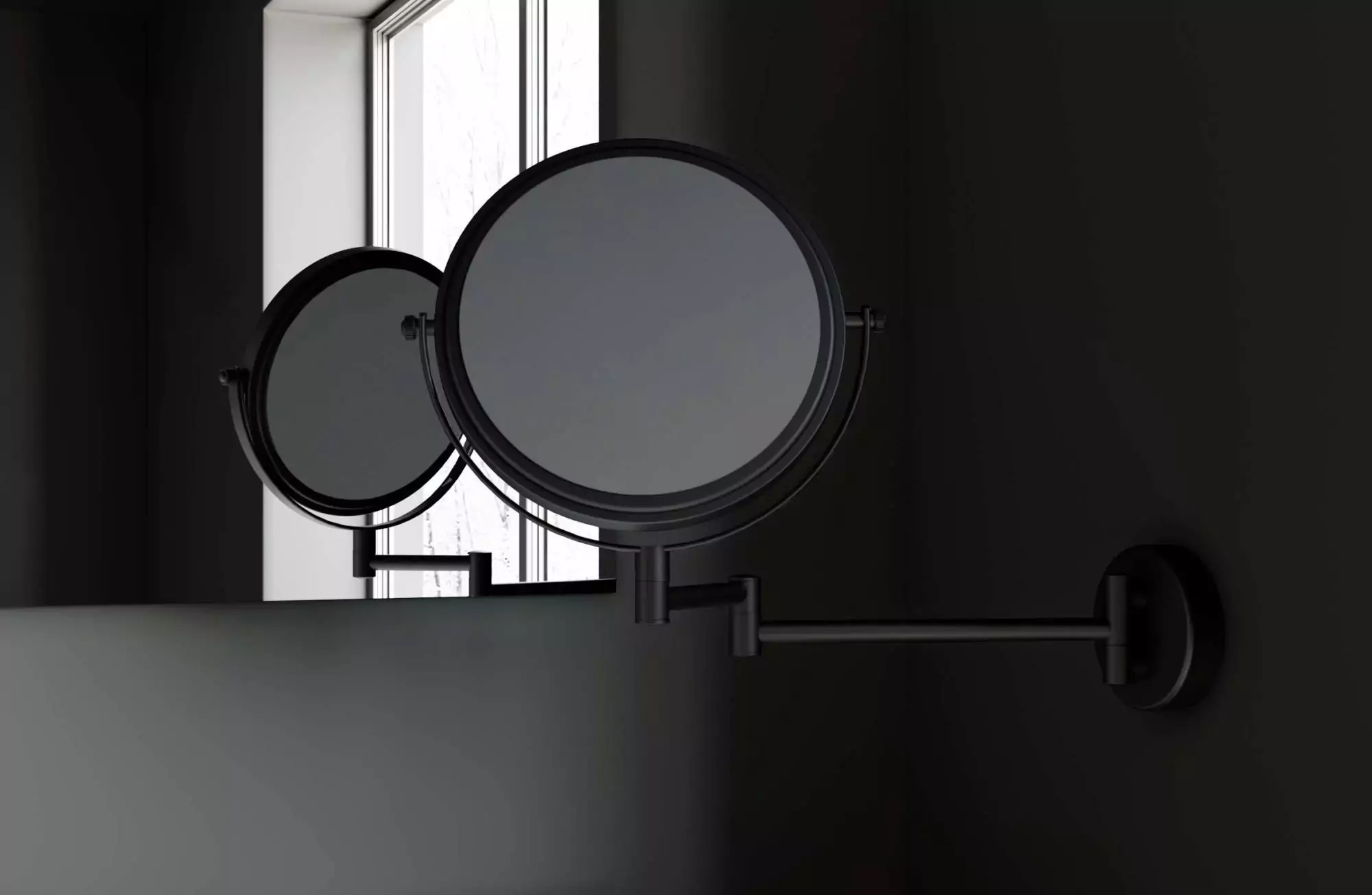 Espejo de aumento con luz regulable en negro mate