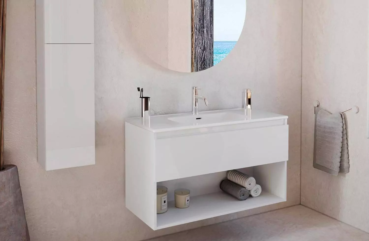 Mueble B-Best de 100 cm blanco brillo con 1 cajón y lavabo de porcelana Bath+