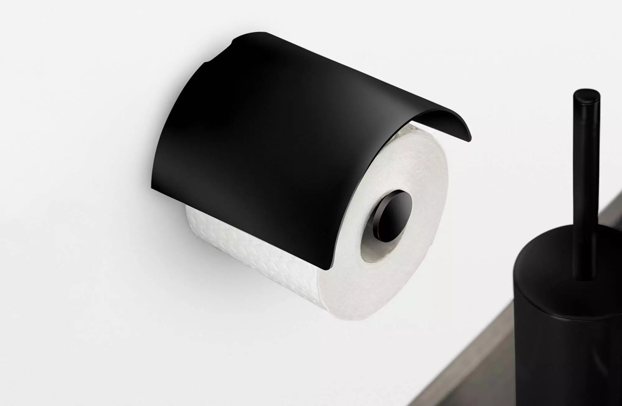 Portarrollos de papel higiénico negro mate montado en la pared